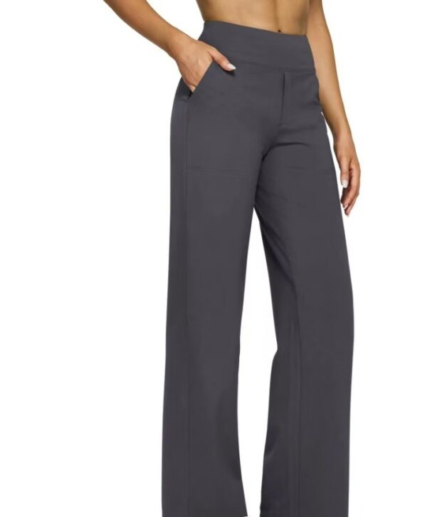 Women's Casual Loose Pocket Knitted Straight High Waist Yoga Pants - Image 2