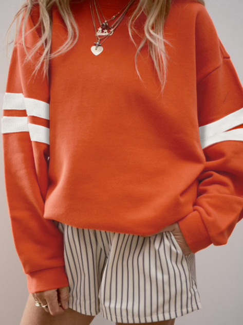 Fiery Red Varsity Striped Detail Drop Shoulder Oversized Sweatshirt - Image 2