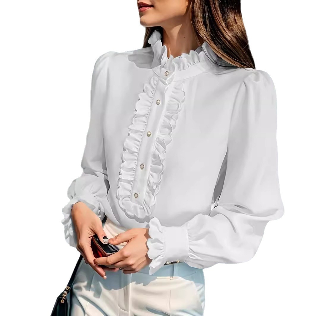 European And American Women's Clothing Shirt Ruffled All-match - Image 8
