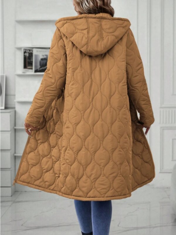 Ladies' Solid-Colored Zipper Fly Hooded Padded Coat - Image 3