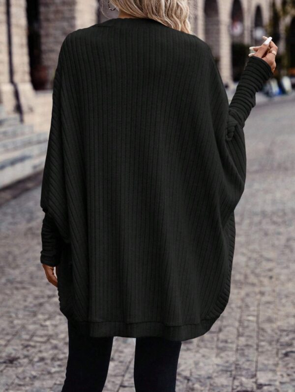 Women Solid Color Batwing Sleeve Open Front Casual Jacket - Image 5