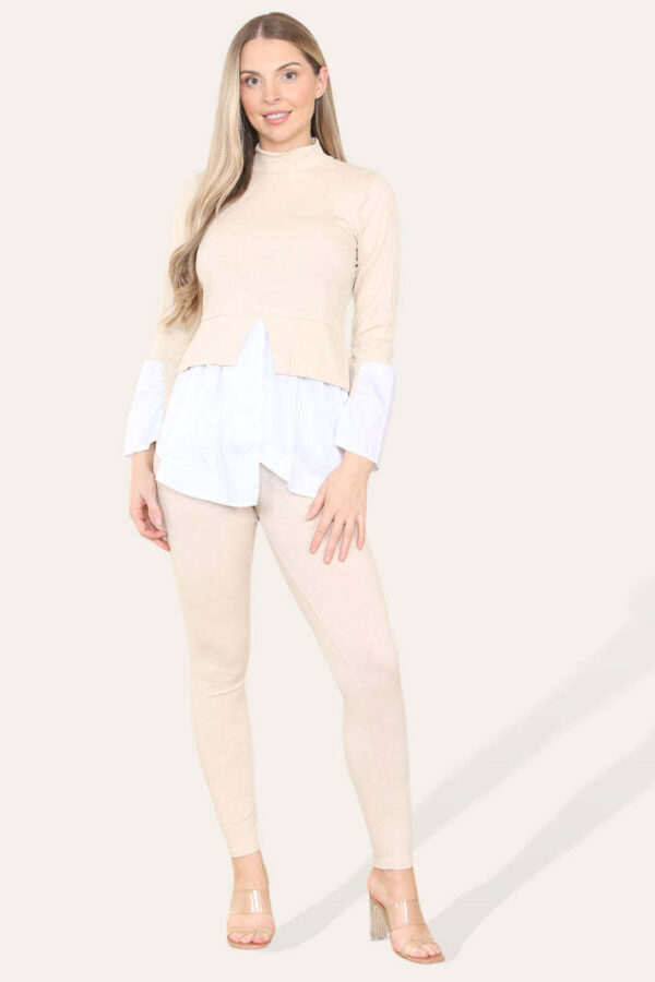 Ribbed Lounge Wear Flared Shirt And Leggings Co-Ord Set - Image 3