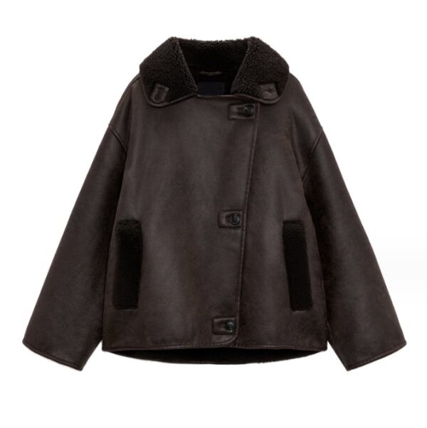 Faux Leather Double-sided Jacket European And American Locomotive Long Breasted Coat - Image 3