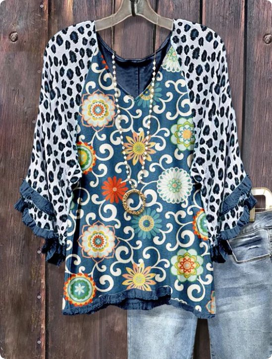 Women's V-neck Fashion Lotus Sleeve T-shirt - Image 7