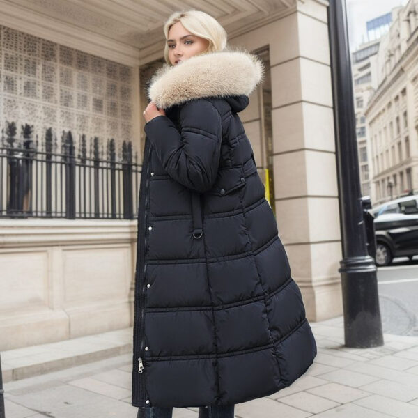 Winter Slim Long Jacket With Fur Hood And Belt Fashion Solid Hooded Coat Warm Clothing For Women - Image 7