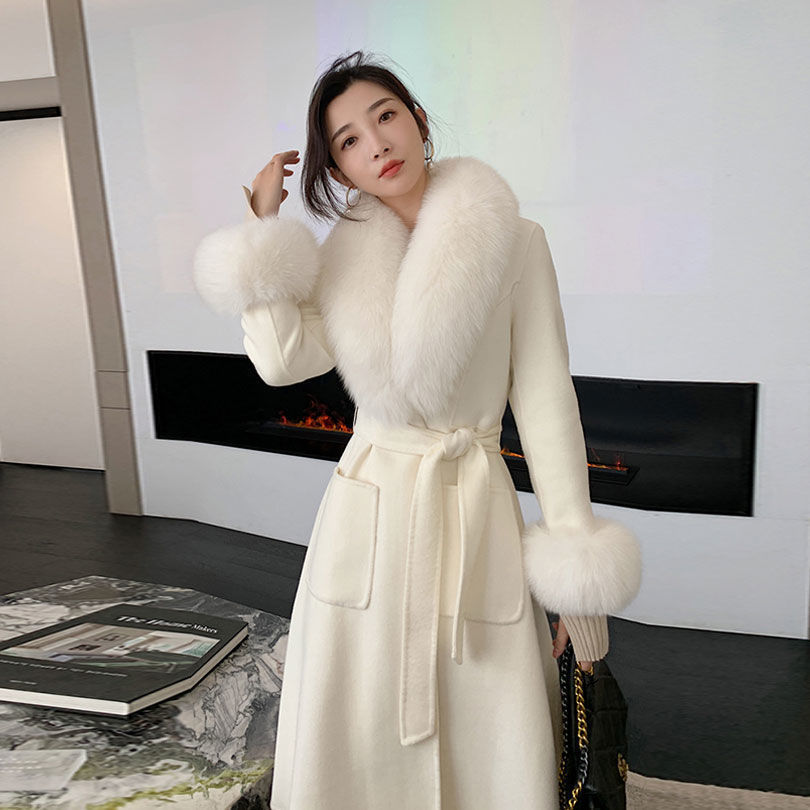 Korean Version Large Fur Collar Slim Fit Medium Long Woolen Coat - Image 4