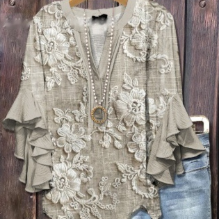 Women's V-neck Fashion Lotus Sleeve T-shirt - Image 4