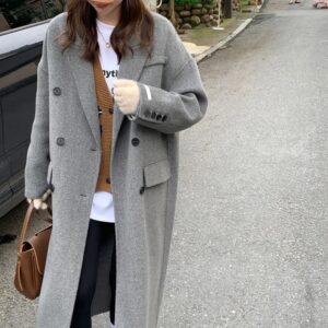 Women's Gray Woolen Plump Girls Loose All-match Coat