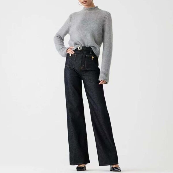 Women's Loose Plus Size Leisure Washed-out Button Wide-leg Pants Skinny - Image 4