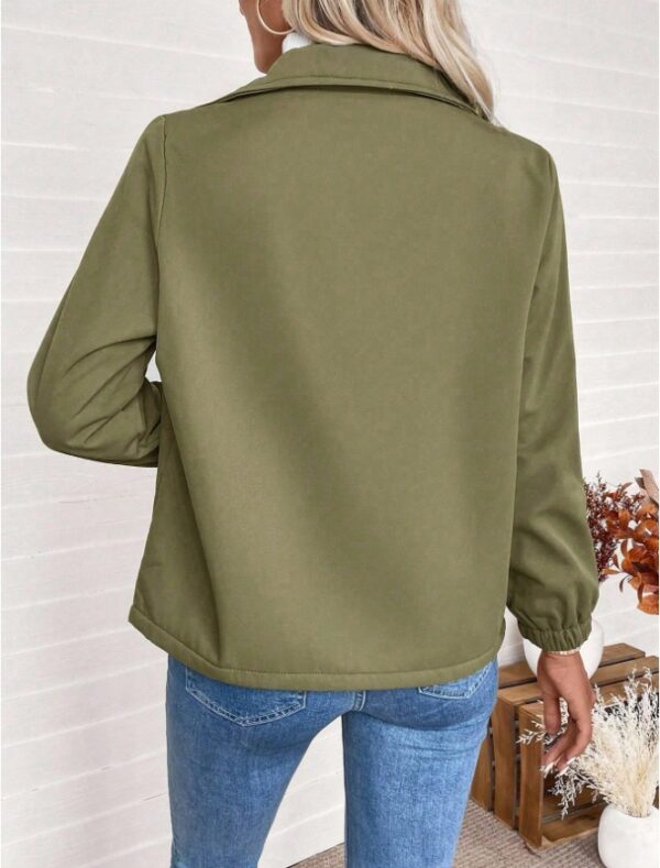 Casual Solid Color Zipper Fleece Jacket, Autumn Winter - Image 4