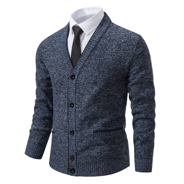 Casual Fleece-lined Cardigan Long Sleeve Youth Stand Collar Sweater Men's Cardigan Coat - Image 4