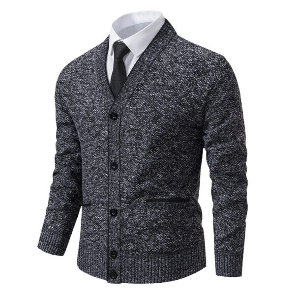 Casual Fleece-lined Cardigan Long Sleeve Youth Stand Collar Sweater Men's Cardigan Coat - Image 10