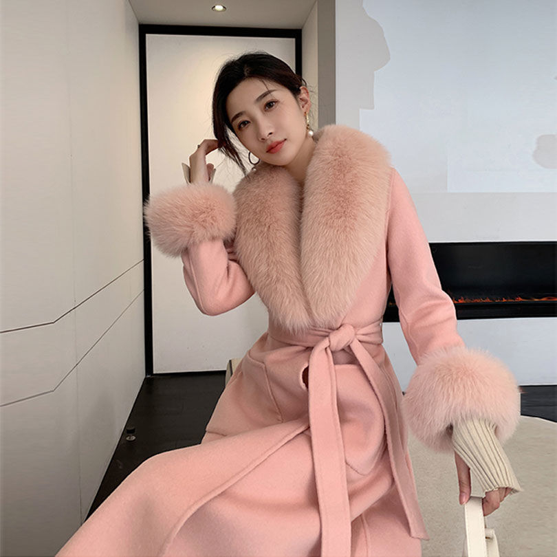 Korean Version Large Fur Collar Slim Fit Medium Long Woolen Coat - Image 5