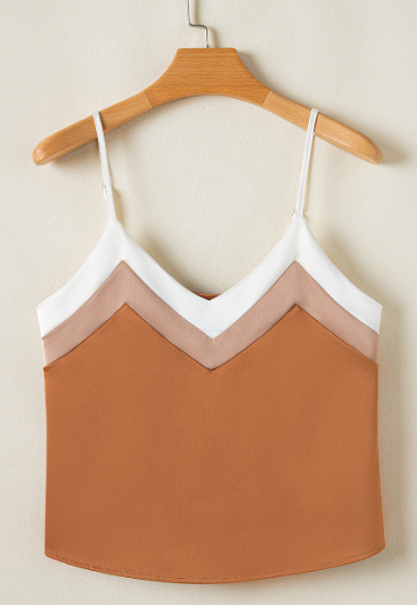 Khaki Chevron Color Block Spaghetti Straps Tank Top - Image 4
