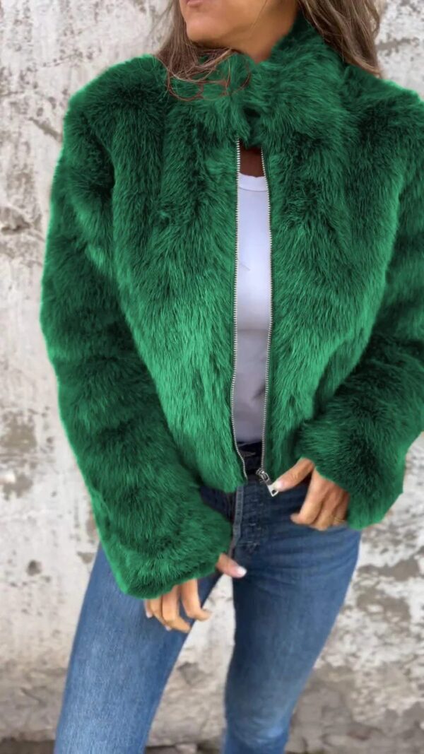Fashion Stand Collar Plush Jacket Winter Casual Turtleneck Zipper Coat Fleece Tops Women's Clothing - Image 9