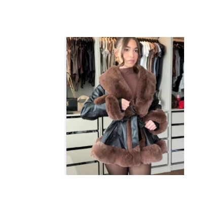 Collar Tie Waist Windbreaker Stitching Slim Long-sleeved Jacket - Image 3