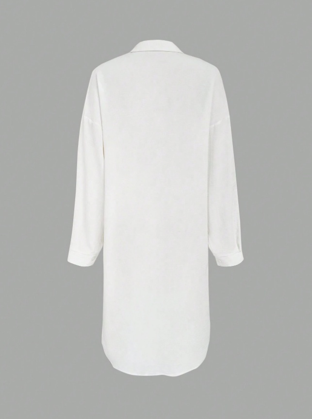 Pleated Long Button Down Dropped Shoulder Women Shirt - Image 3