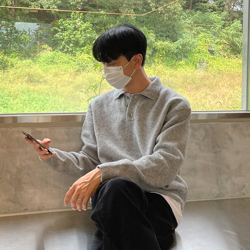 Polo Collar Sweater Men's Autumn And Winter Long Sleeve Lapel Knitwear - Image 2