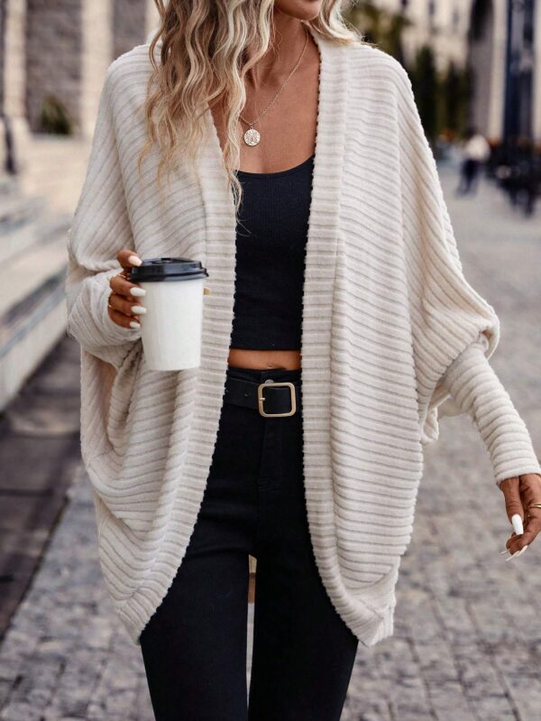 Women Solid Color Batwing Sleeve Open Front Casual Jacket - Image 4