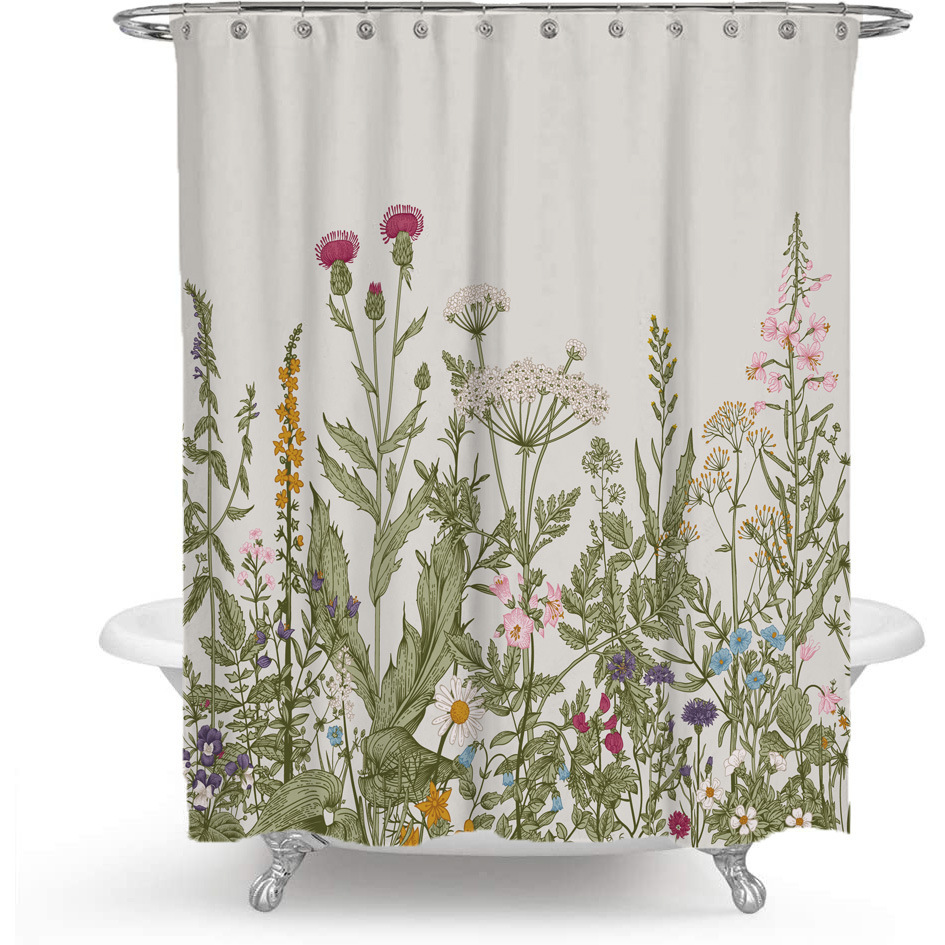Color Floral Plant Shower Curtain Bathroom Curtain Polyester - Image 4