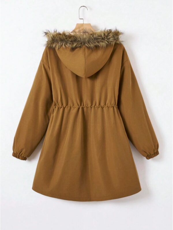 EZwear Drawstring Waist Fuzzy Trim Hooded Thermal Lined Drawstring Waist Coat - Image 4