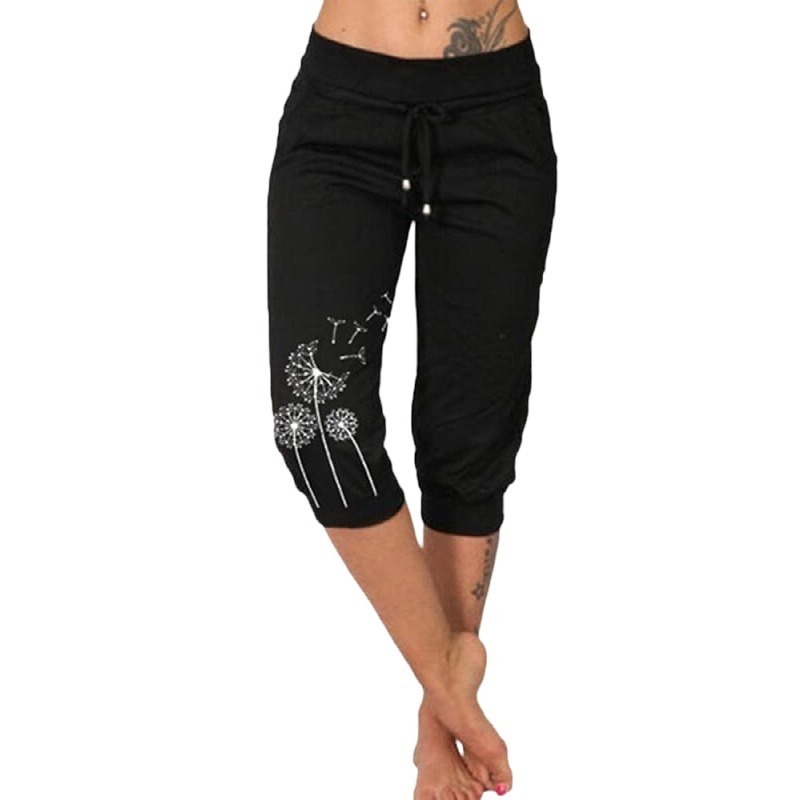 Casual Fashion Printing Loose High Waist Lace-up Cropped Pants - Image 2