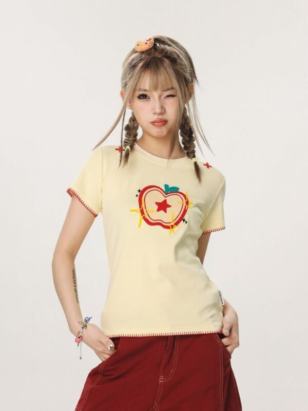 Women's Casual Sweet And Spicy Towel Embroidered Short Sleeve - Image 3