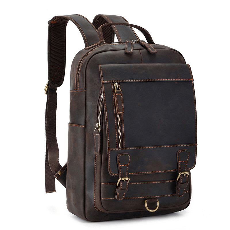 Backpack Men's Crazy Horse Leather Large Capacity - Image 5