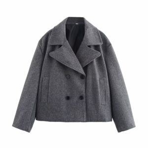 Gray Suit Woolen Jacket Women's Loose Double-breasted Short Coat