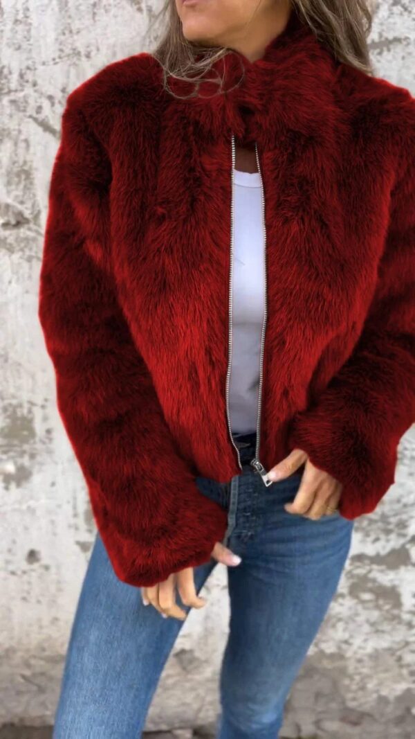 Fashion Stand Collar Plush Jacket Winter Casual Turtleneck Zipper Coat Fleece Tops Women's Clothing - Image 6
