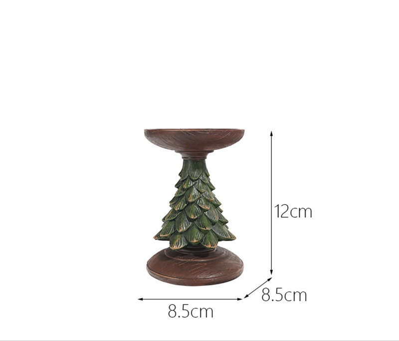 Resin Wooden Christmas Tree Candle Holder Base Figurine Christmas Decorations Candlestick Craft Home Living Room Decor - Image 2