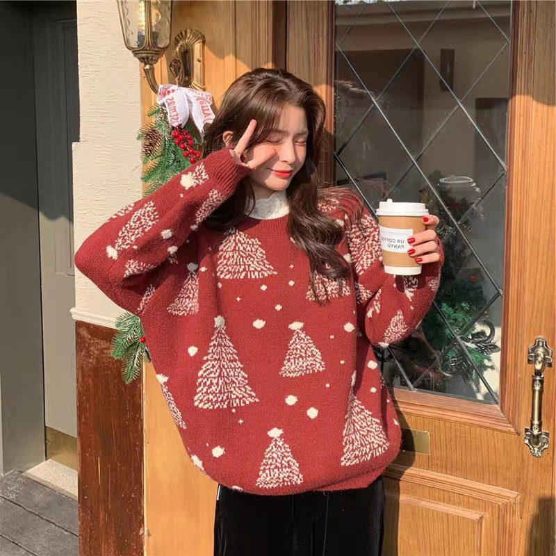 Red Christmas Tree Jacquard Warm Sweater Women - Image 6
