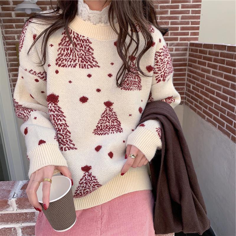 Red Christmas Tree Jacquard Warm Sweater Women - Image 7