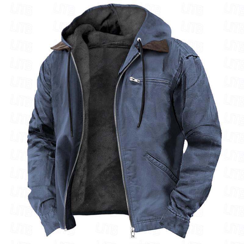 Winter Hooded Coat With Pockets Fashion Warm Fleece Zip-up Jacket Casual Outwear Men's Clothing - Image 2