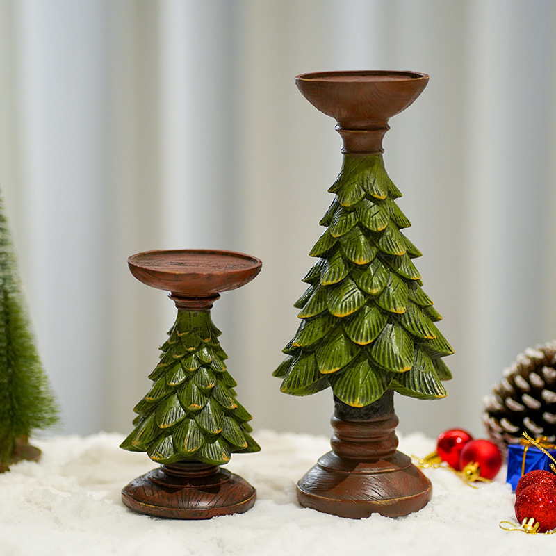 Resin Wooden Christmas Tree Candle Holder Base Figurine Christmas Decorations Candlestick Craft Home Living Room Decor - Image 3
