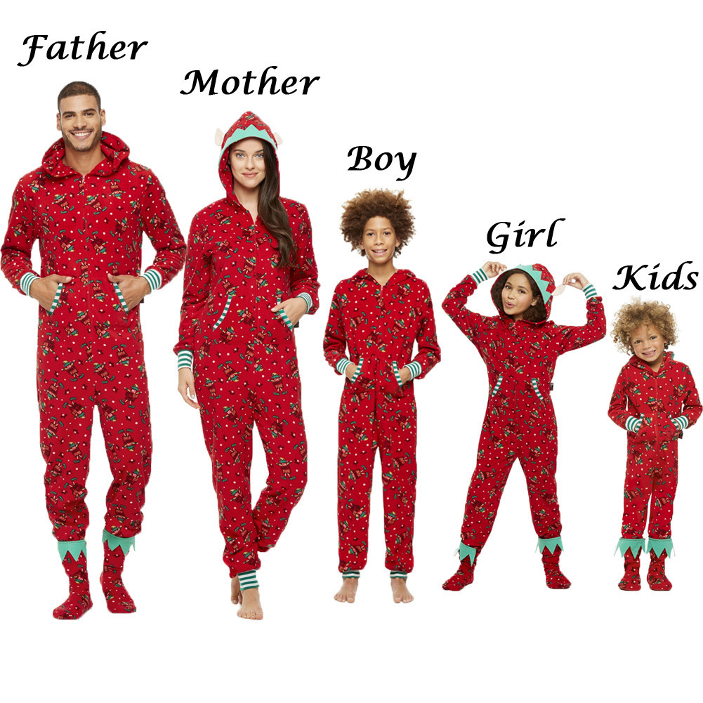 Fashionable Parent-child Hooded Christmas Print Jumpsuit - Image 3