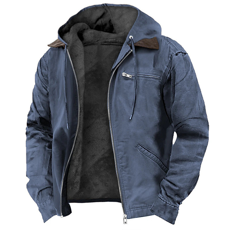 Winter Hooded Coat With Pockets Fashion Warm Fleece Zip-up Jacket Casual Outwear Men's Clothing - Image 6