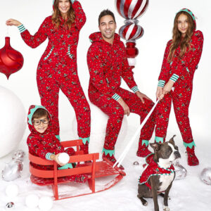 Fashionable Parent-child Hooded Christmas Print Jumpsuit