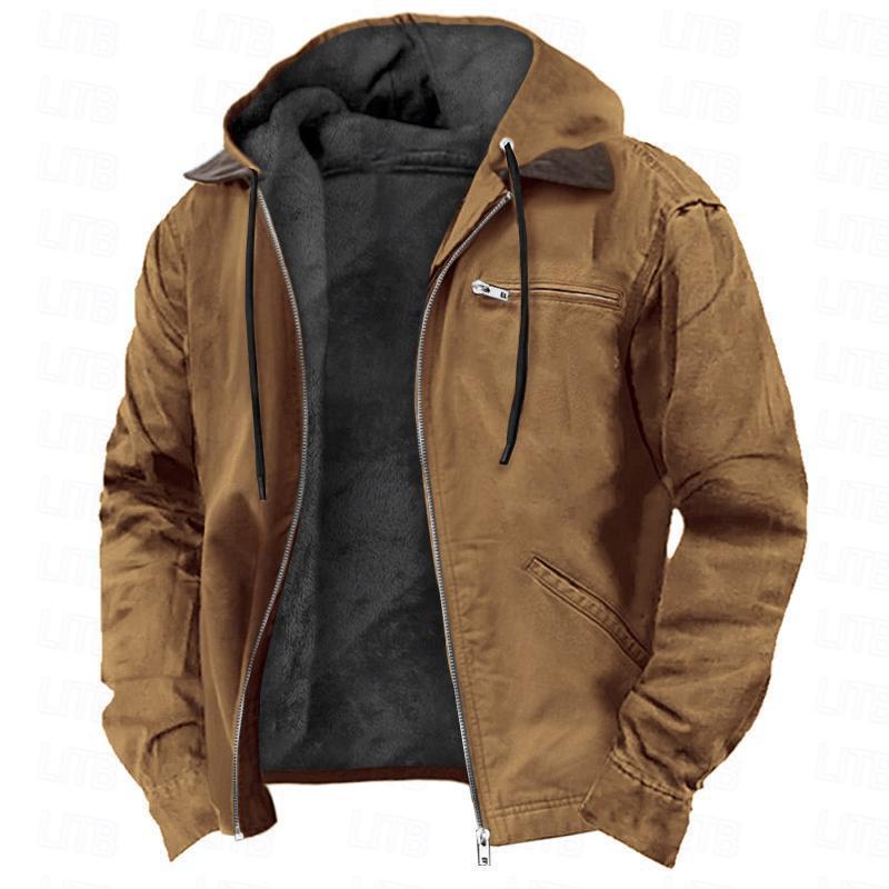 Winter Hooded Coat With Pockets Fashion Warm Fleece Zip-up Jacket Casual Outwear Men's Clothing - Image 4
