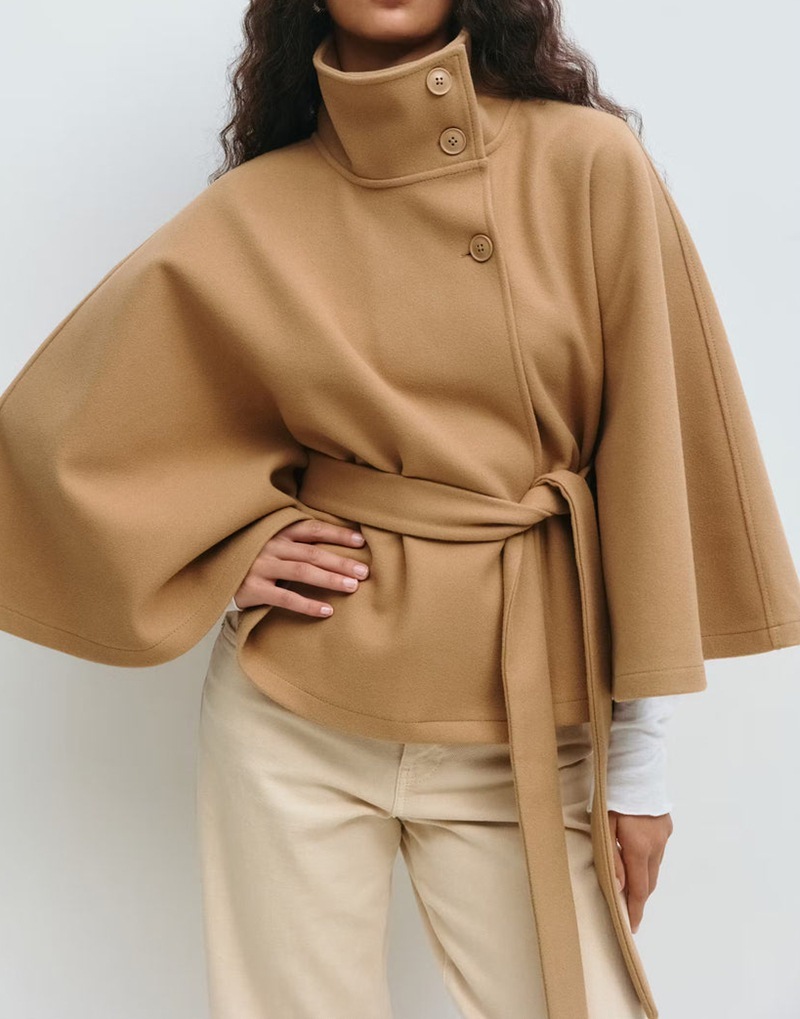 Winter High Neck Batwing Sleeve Coat With Belt Fashion Loose Elegant Button Top Trench Coat For Women Clothing - Image 10