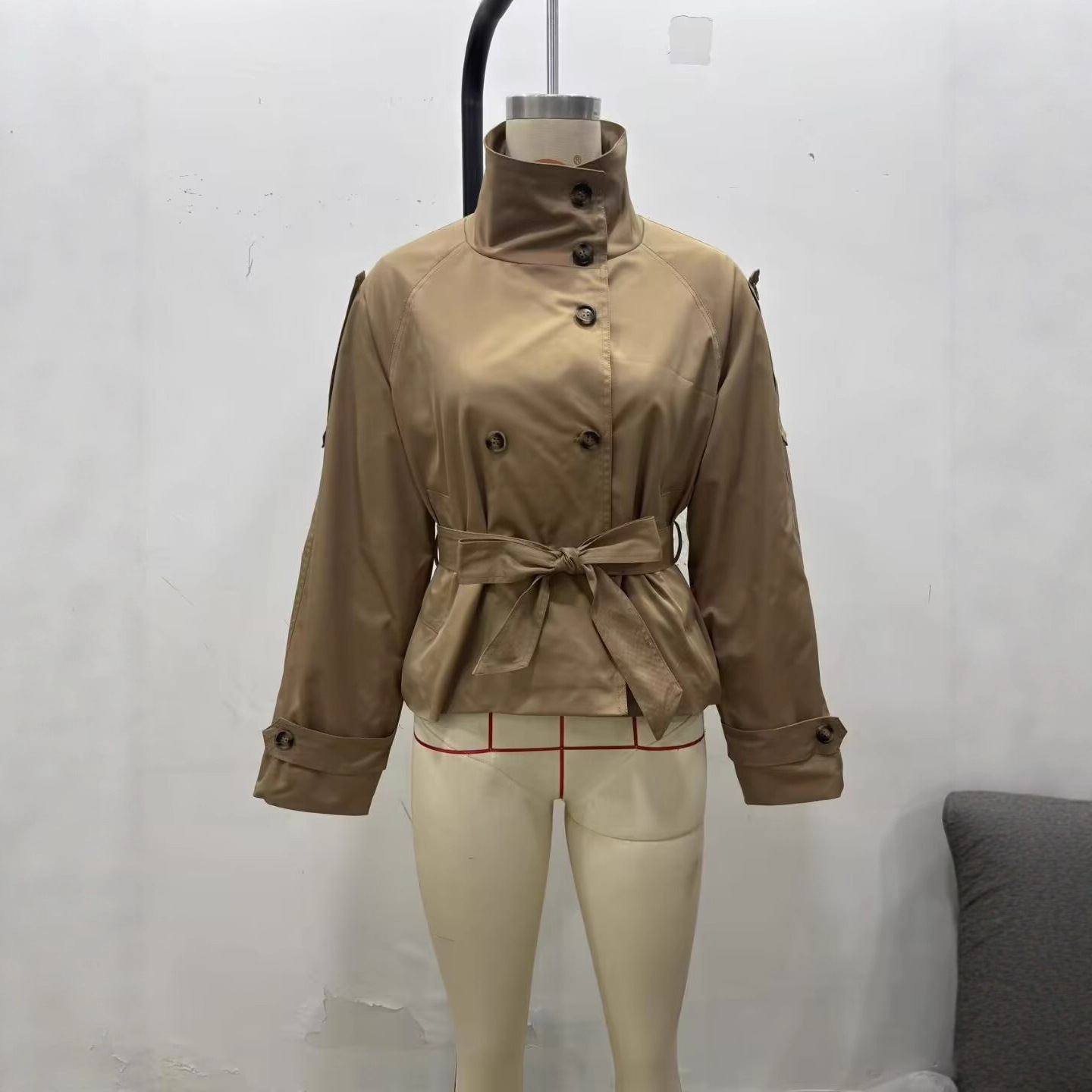 Women Double-breasted Niche Lace-up Trench Coat - Image 4