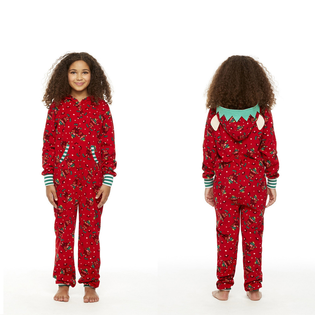 Fashionable Parent-child Hooded Christmas Print Jumpsuit - Image 5