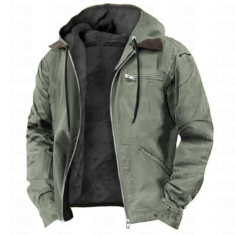 Winter Hooded Coat With Pockets Fashion Warm Fleece Zip-up Jacket Casual Outwear Men's Clothing - Image 7