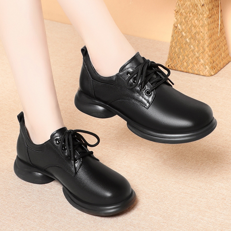 Fashion women's single leather shoes low heel thick heel casual single shoes - Image 2