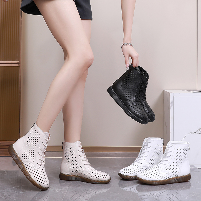 Flat bottomed soft leather perforated boots versatile oversized retro hollowed out Martin boots for women - Image 5