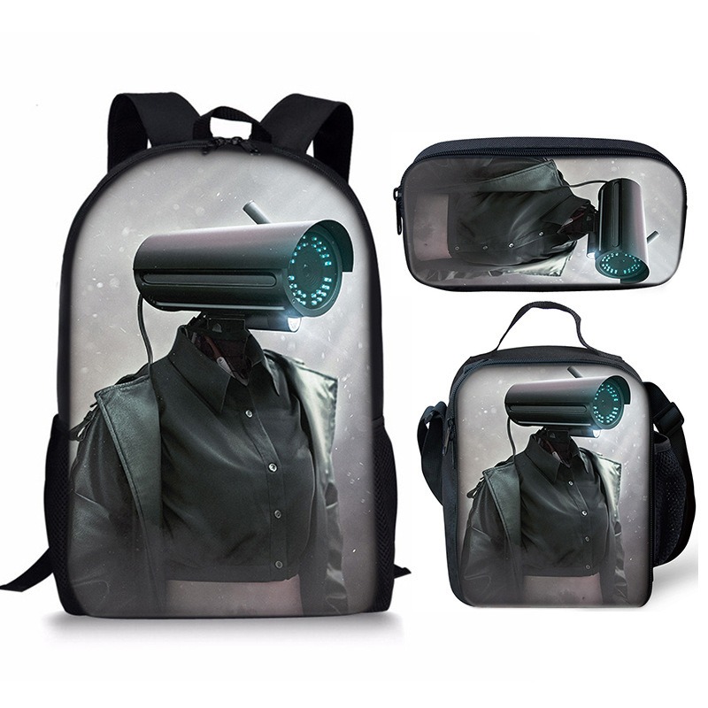 New 3PC-SET Skibidi Toilet Man Backpack Custom Game Peripheral Schoolbags For Primary Secondary School Teenage - Image 17