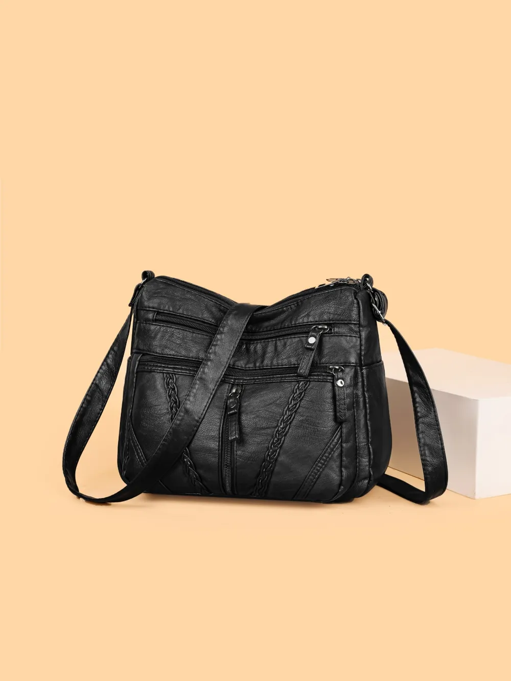 Adjustable Strap PU Leather Shoulder Bag - Image 18