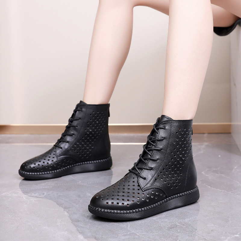 Flat bottomed soft leather perforated boots versatile oversized retro hollowed out Martin boots for women - Image 4