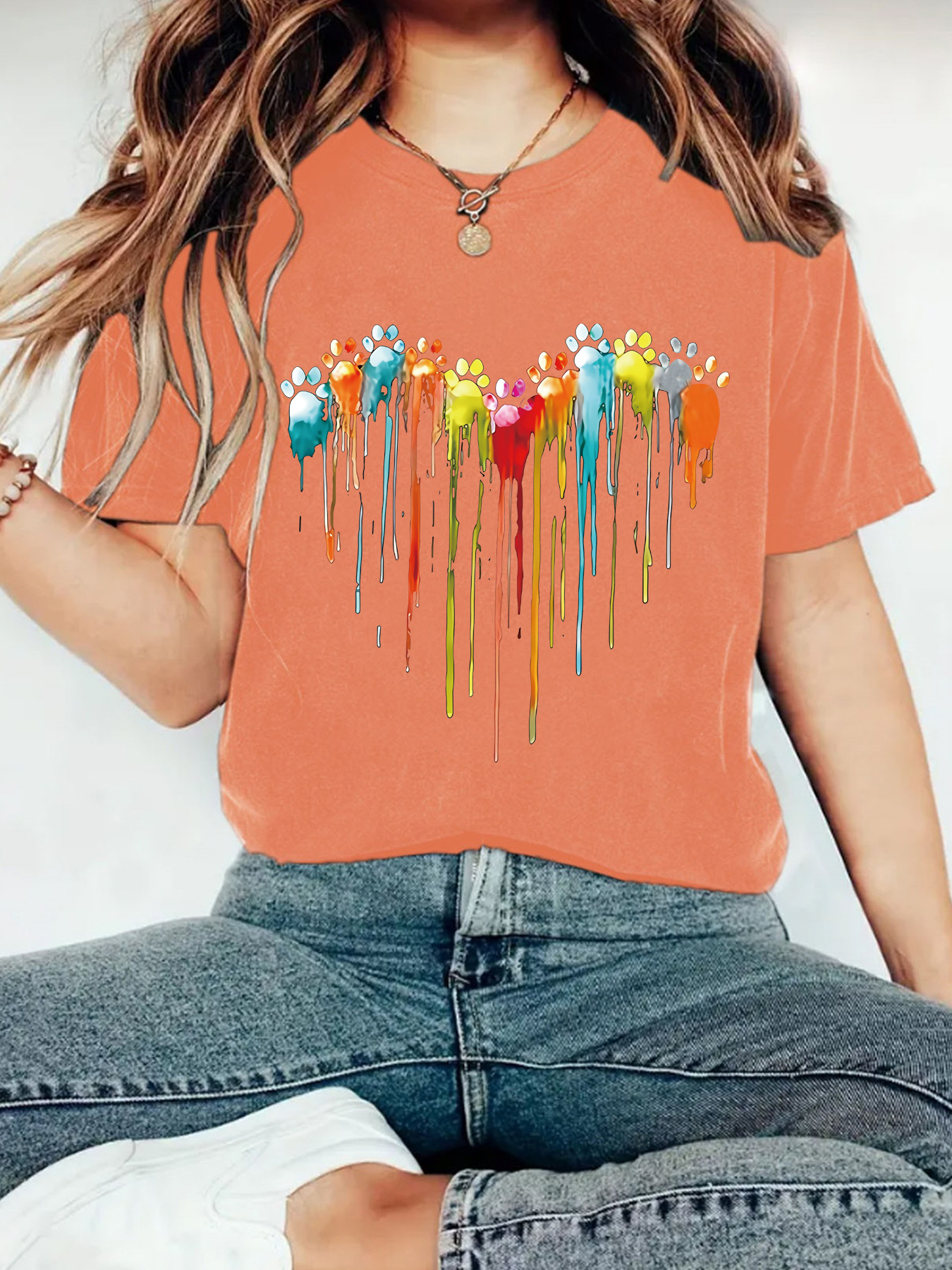 Love print new round neck short sleeved shirt - Image 11