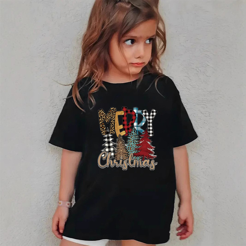Combed Cotton New Christmas Children's Short Sleeve Girls' T-Shirt Kids Clothing Boys' Short Sleeve - Image 3